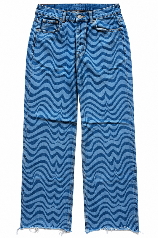 Spodnie jeans szerokie we wzór