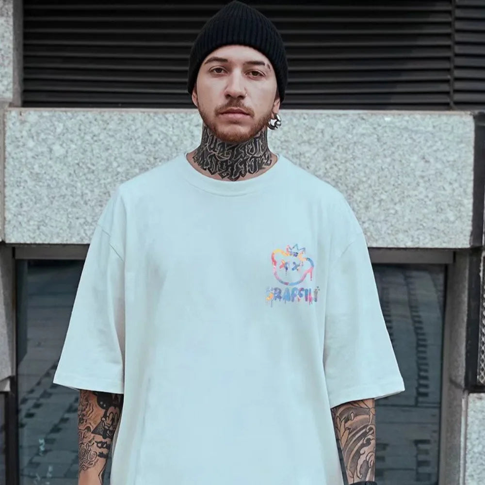 Bluzka wzory Oversized Korean T-shirt Loose Summer Enlarged Round
