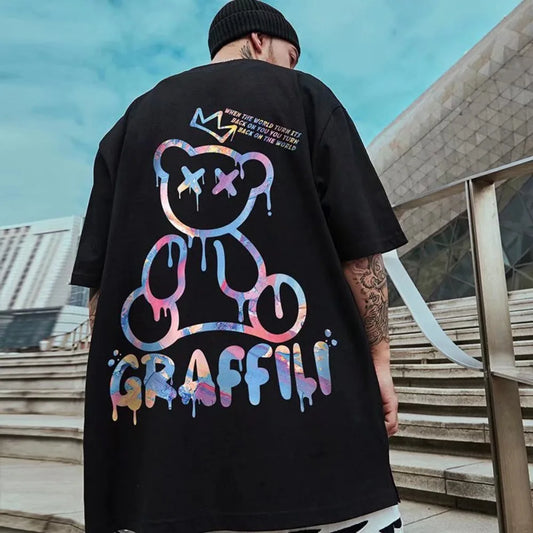 Bluzka wzory Oversized Korean T-shirt Loose Summer Enlarged Round