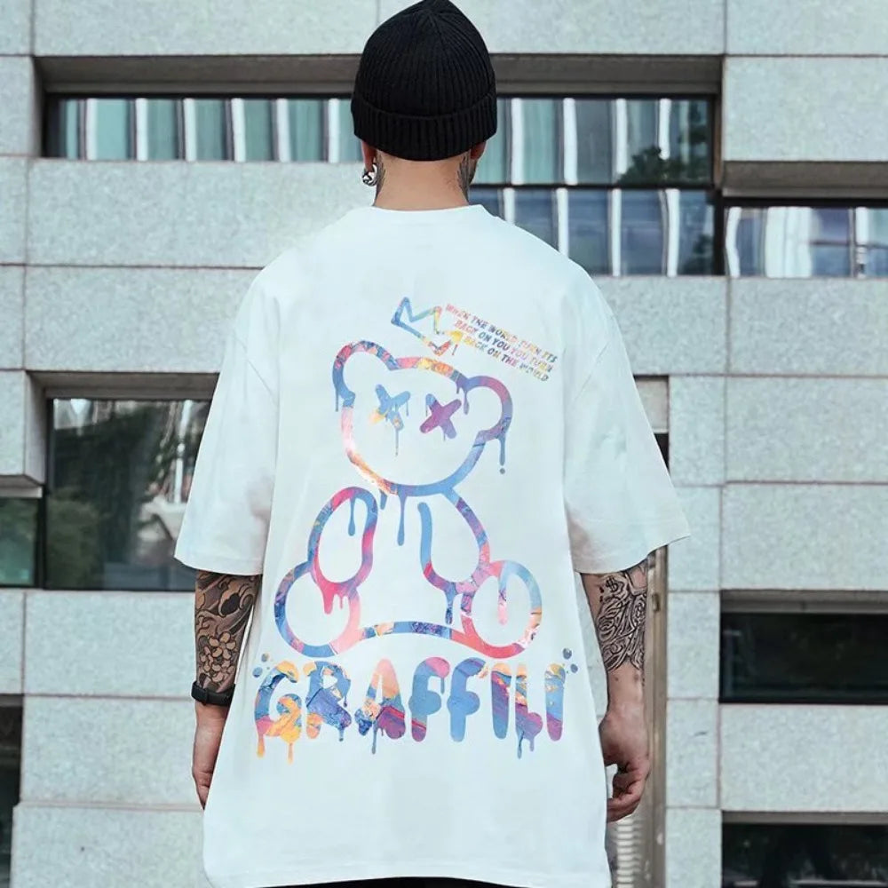 Bluzka wzory Oversized Korean T-shirt Loose Summer Enlarged Round