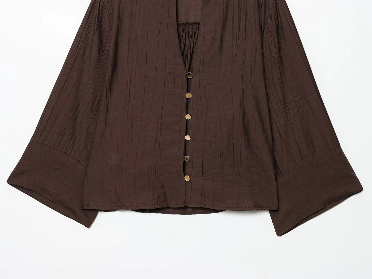 Autumn new women's loose and simple V-neck long sleeved shirt with