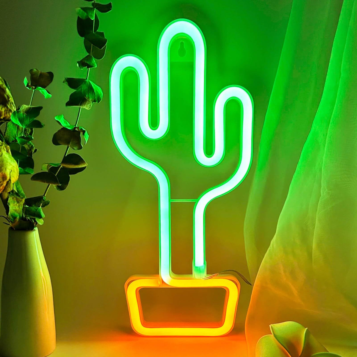 Neon Cactus Light Cactus Neon Sign, Cactus Wall Decor Lamp Cactus Neon Light Green Cactus LED Signs USB/Battery-0
