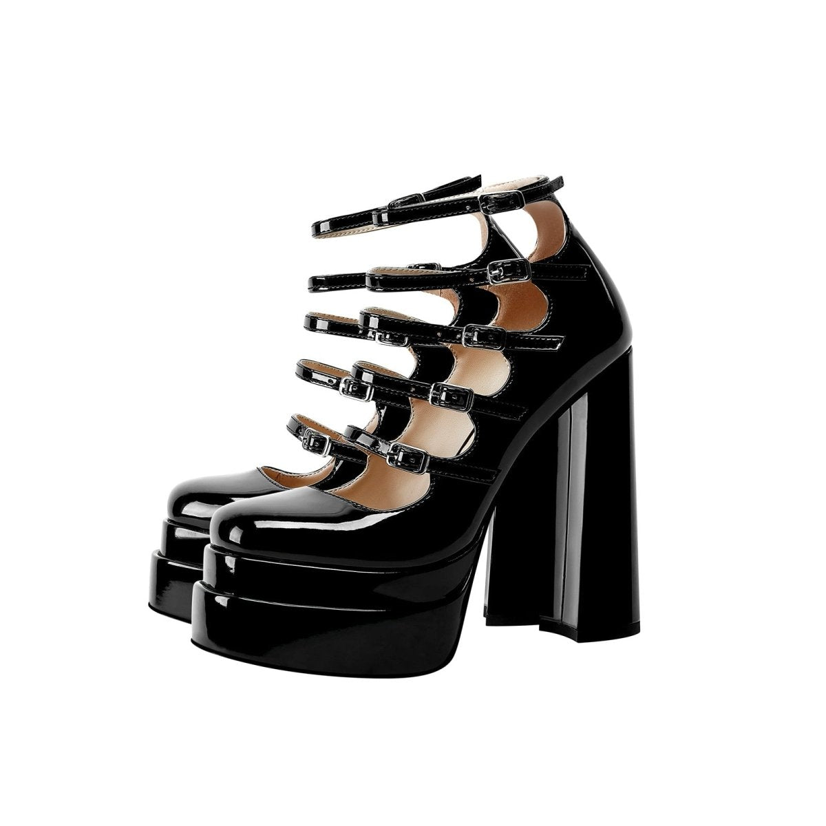 Black Strappy Mary Jane Platform Heels-3