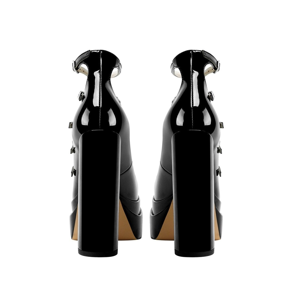 Black Strappy Mary Jane Platform Heels-4