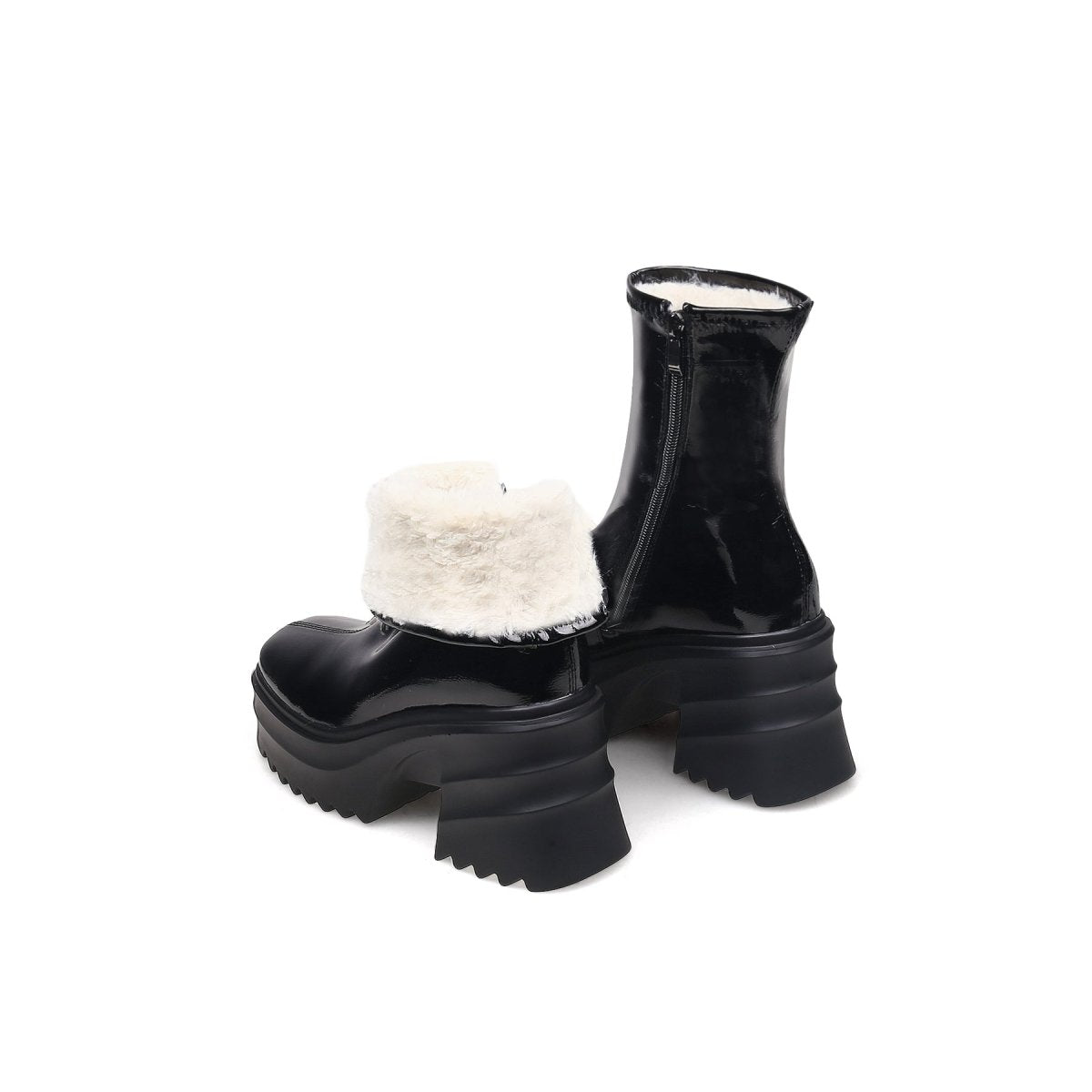 Fur Lined Black Leather Platform Boots-3