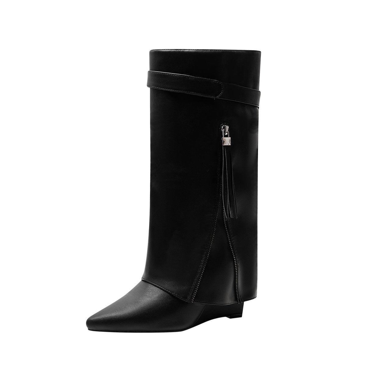 Leather Foldover Slouchy Knee High Boots-2