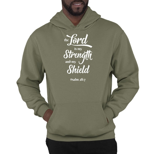 Mens Graphic Hoodie the Lord is my Strength and my Shield White Print