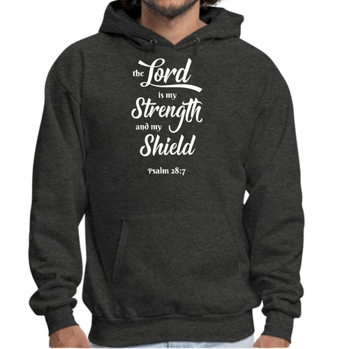 Mens Graphic Hoodie the Lord is my Strength and my Shield White Print
