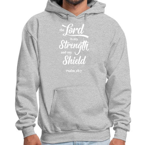 Mens Graphic Hoodie the Lord is my Strength and my Shield White Print
