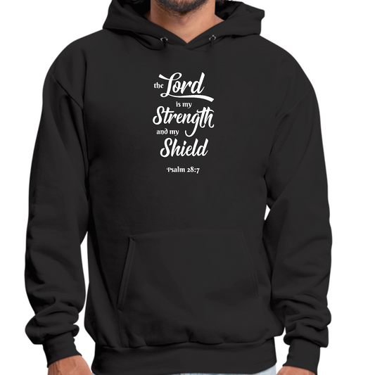 Mens Graphic Hoodie the Lord is my Strength and my Shield White Print
